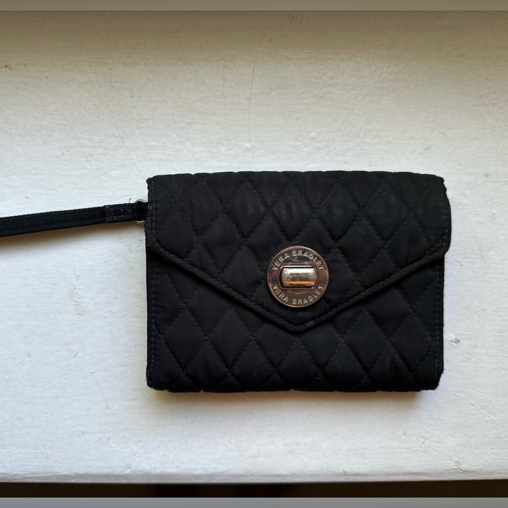 Vera Bradley Black Quilted Wristlet Wallet with Leopard Print Interior